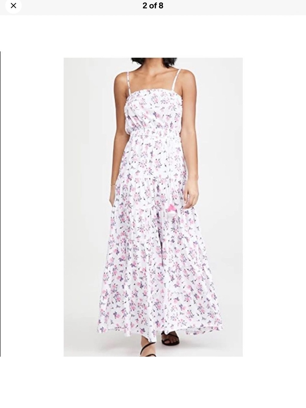 Floral Spaghetti-Strap Maxi Dress in white, pink & purple